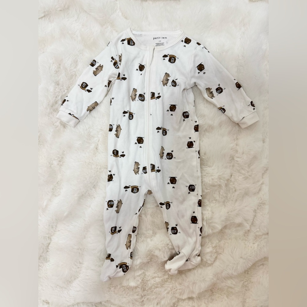 Petit Lem Cub with Honey Print Footie Sleeper 6m